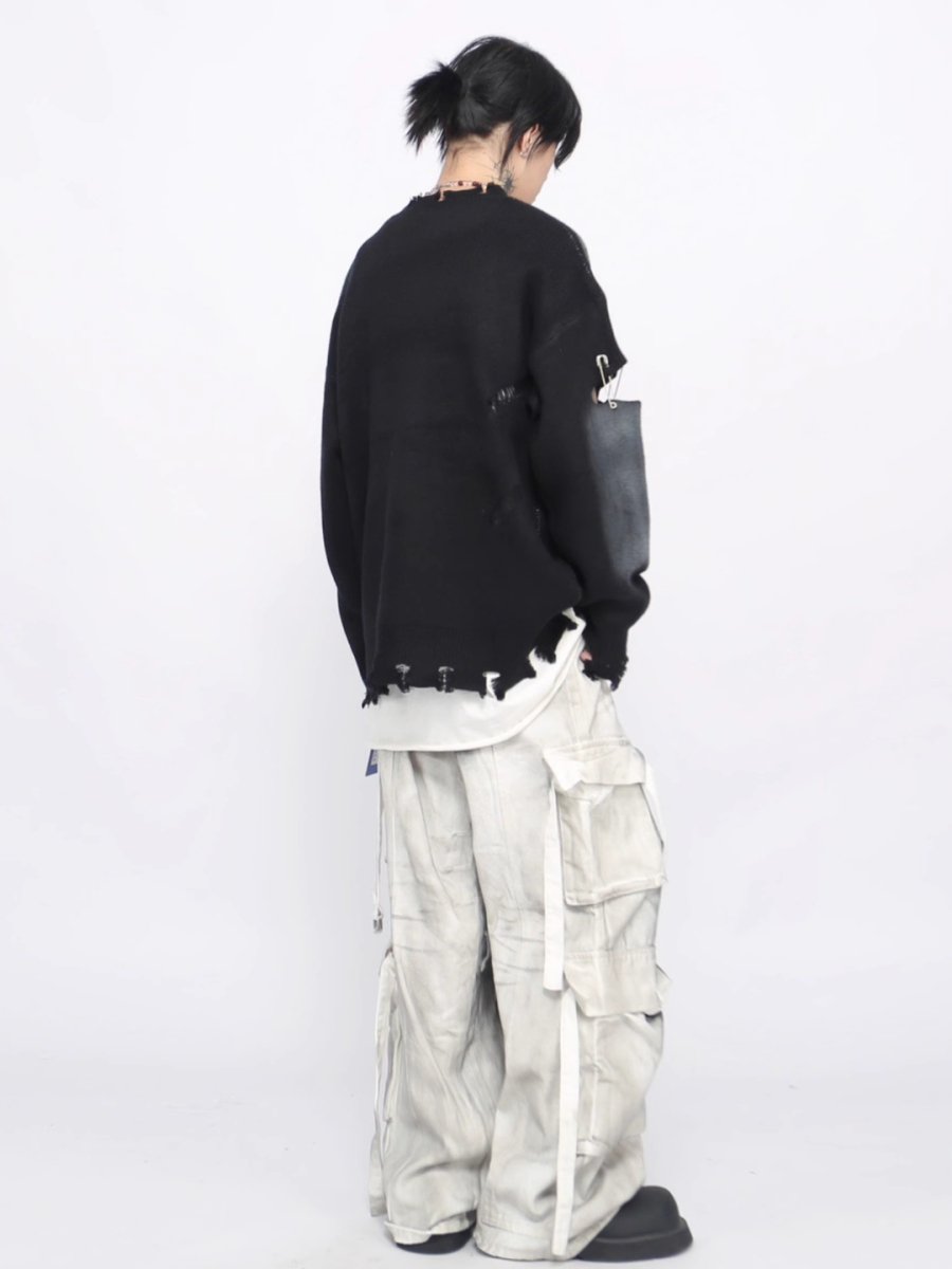 【Mz】high street broken hole cross pin knit  na1547