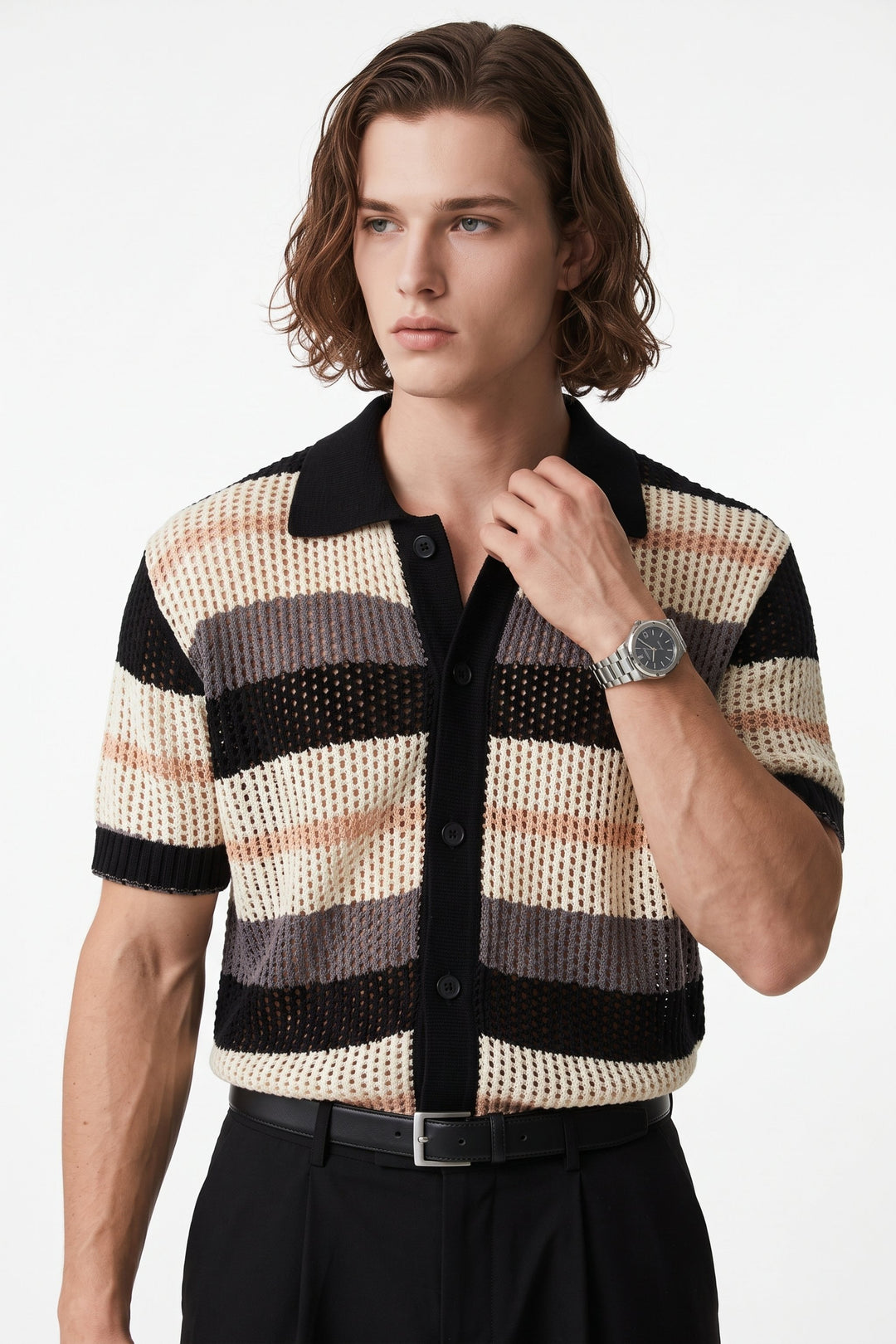 Striped Knit Polo na2678