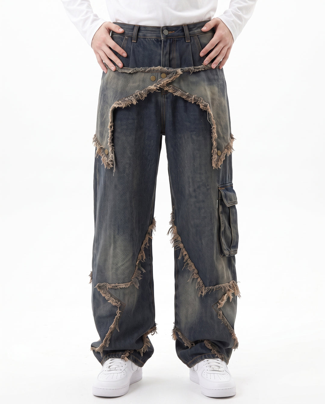 Fringed Cargo Jeans na2795