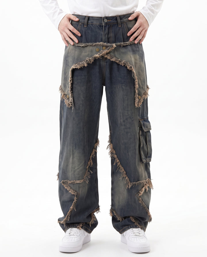 Fringed Cargo Jeans na2795