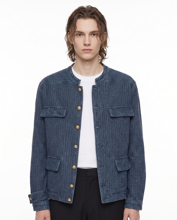 Collarless Denim Jacket na2801
