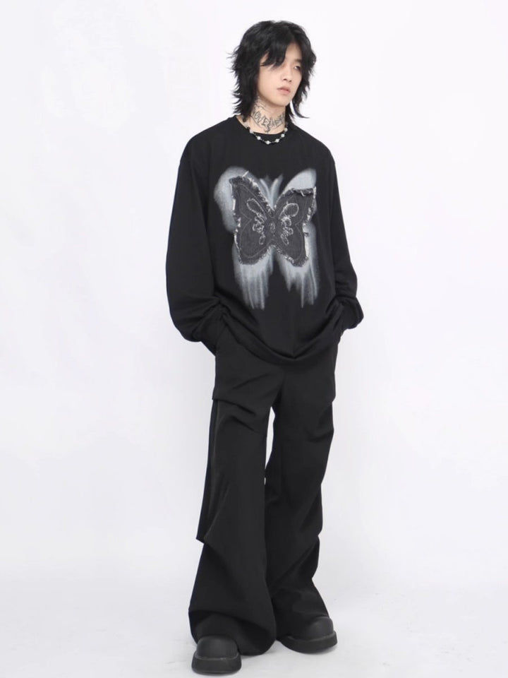 【Mz】washed butterfly long-sleeved T-shirt na1475