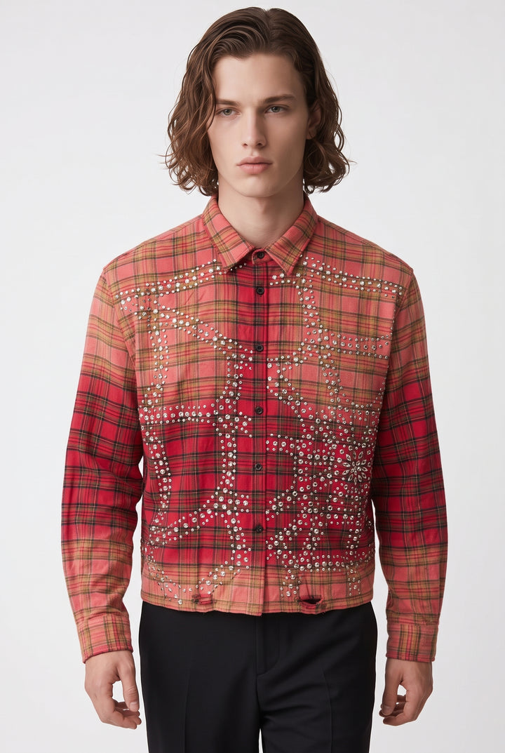 Rhinestone Plaid Shirt na2771