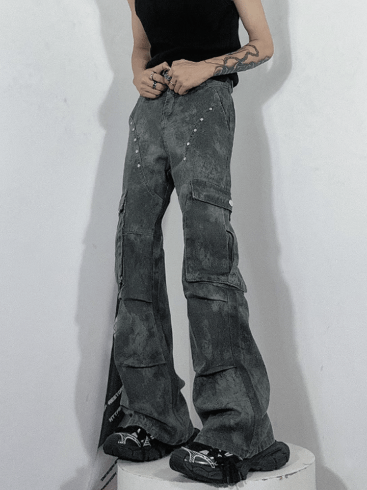 [76STREET] vintage high street multi-pocket  flare jeans na997