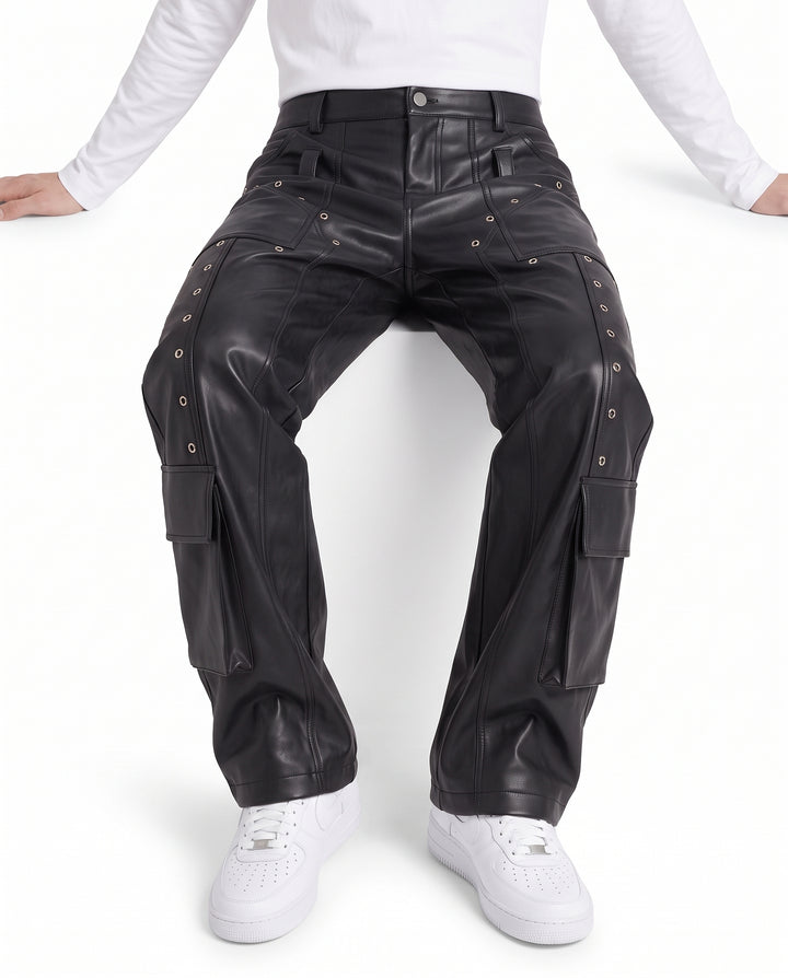 Leather Cargo Pants na3201