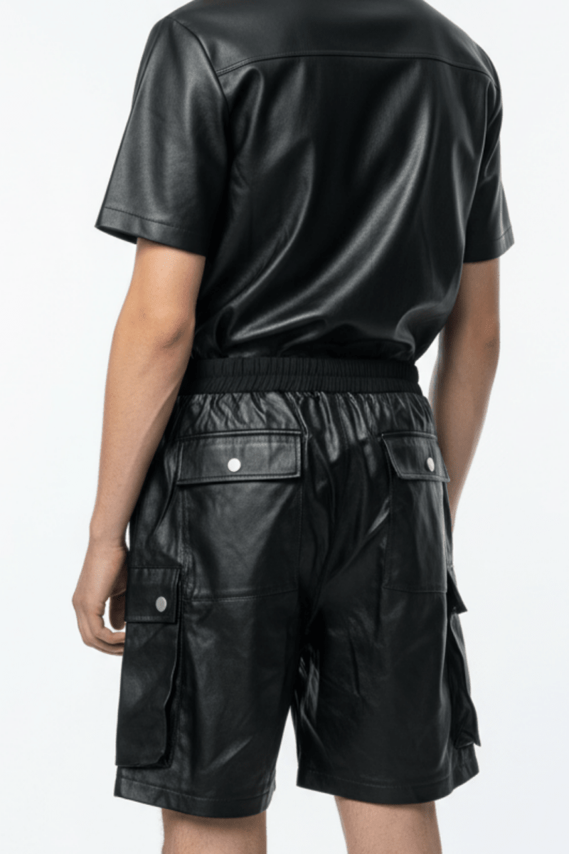 Black leather cargo shorts