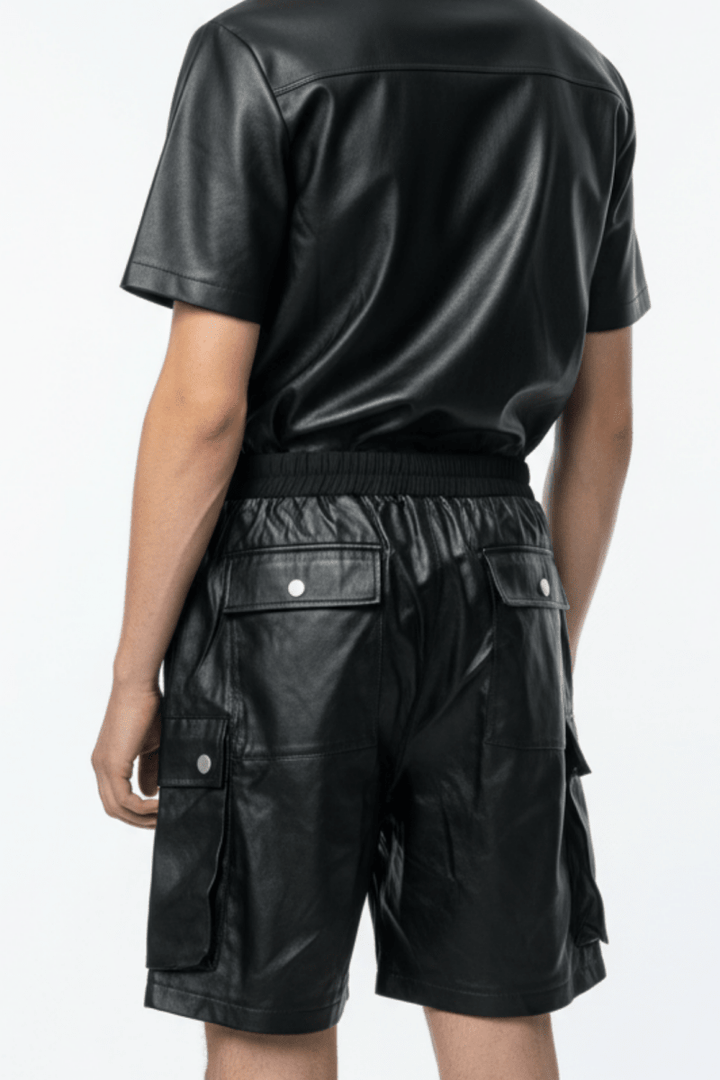 Black leather cargo shorts