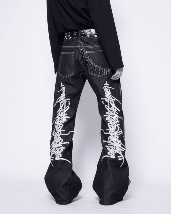 Embroidered Flare Denim Pants na2331