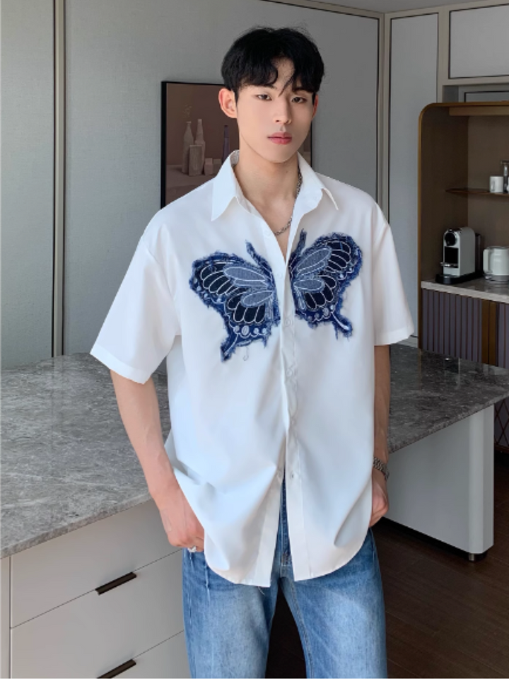 [CUIBUJU] Butterfly Casual Short Sleeve Shirt na1203