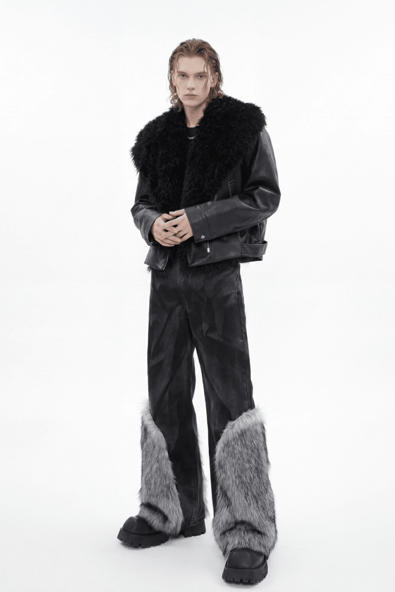 Faux Fur Trim Wide Pants na2379