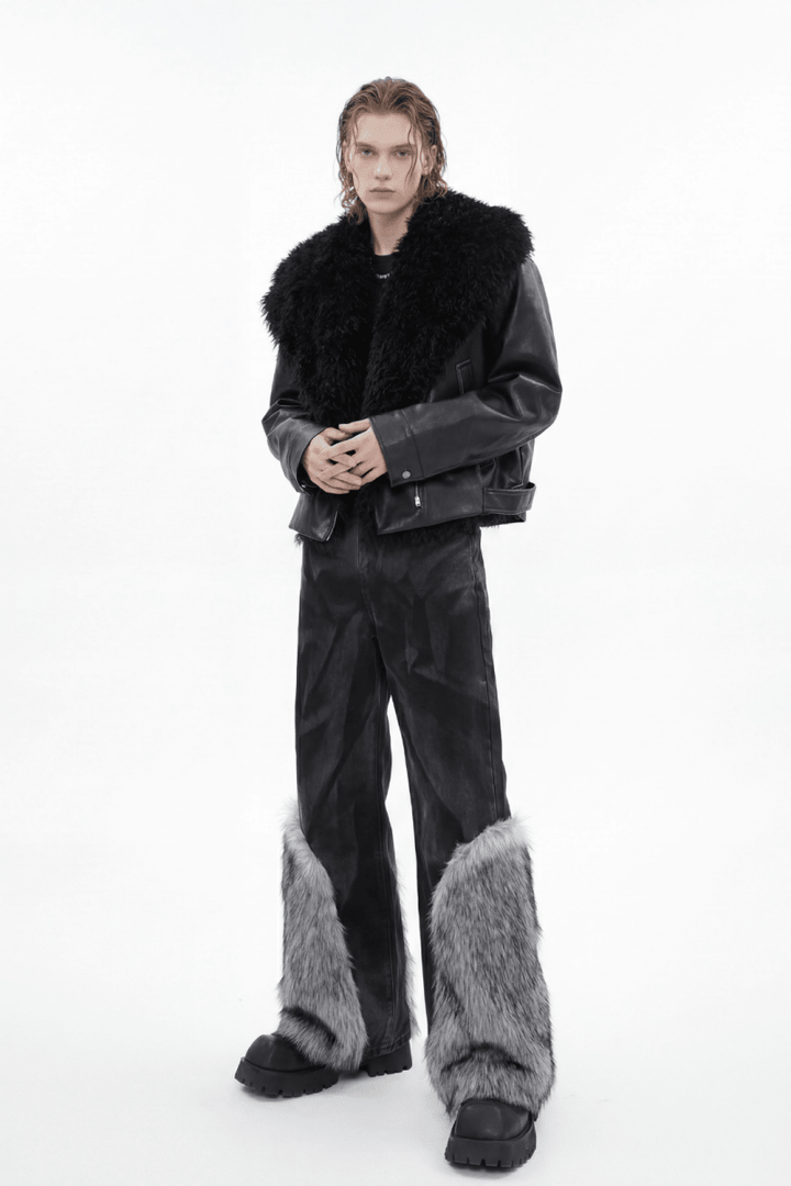 Faux Fur Trim Wide Pants na2379