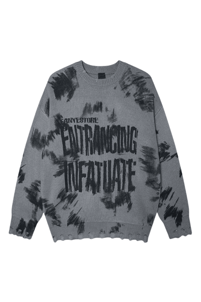 Distressed Letter Knit Sweater  na2448