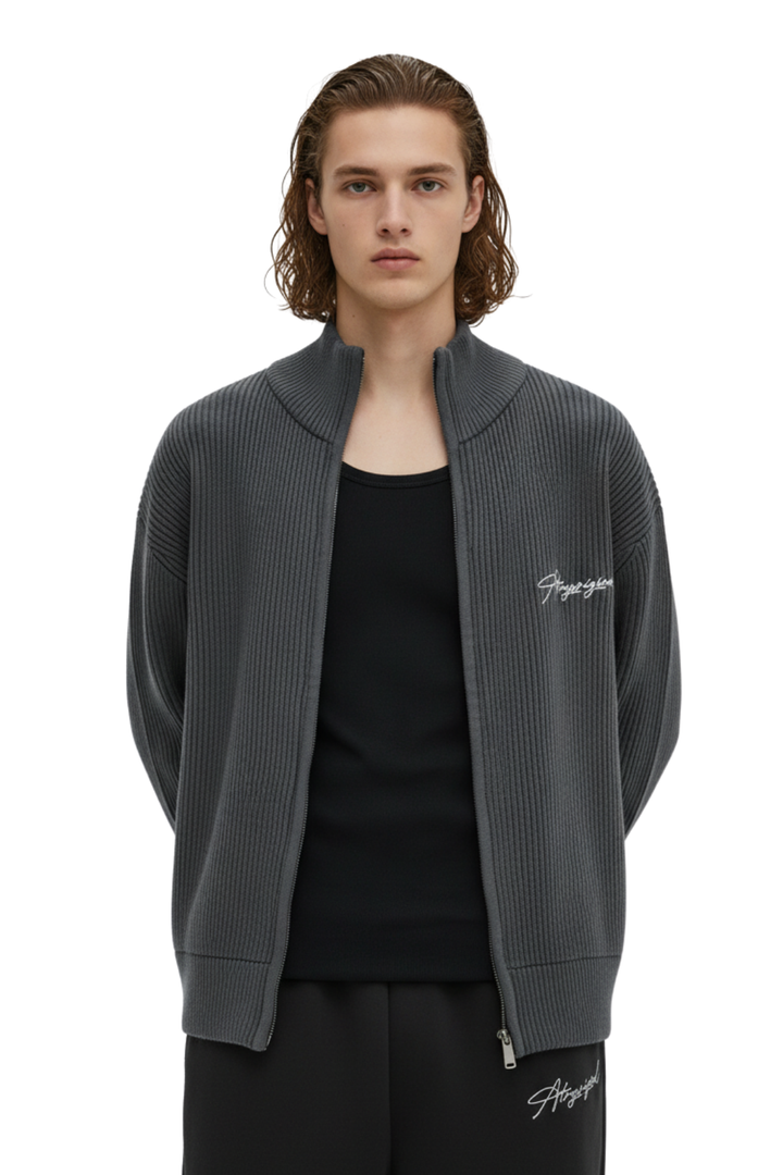 Ribbed High Neck Zip-Up Jacket na2398