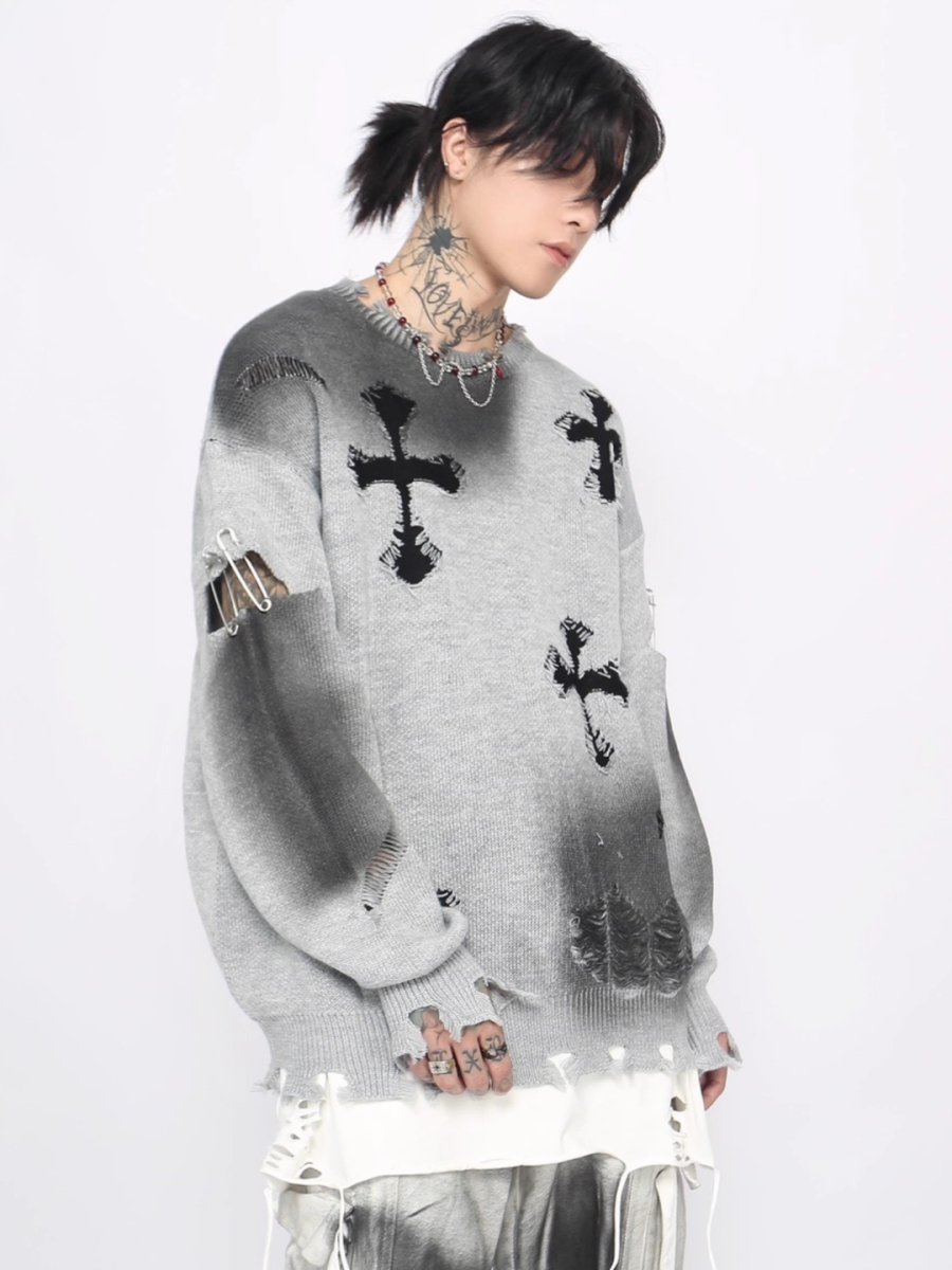 【Mz】high street broken hole cross pin knit  na1547