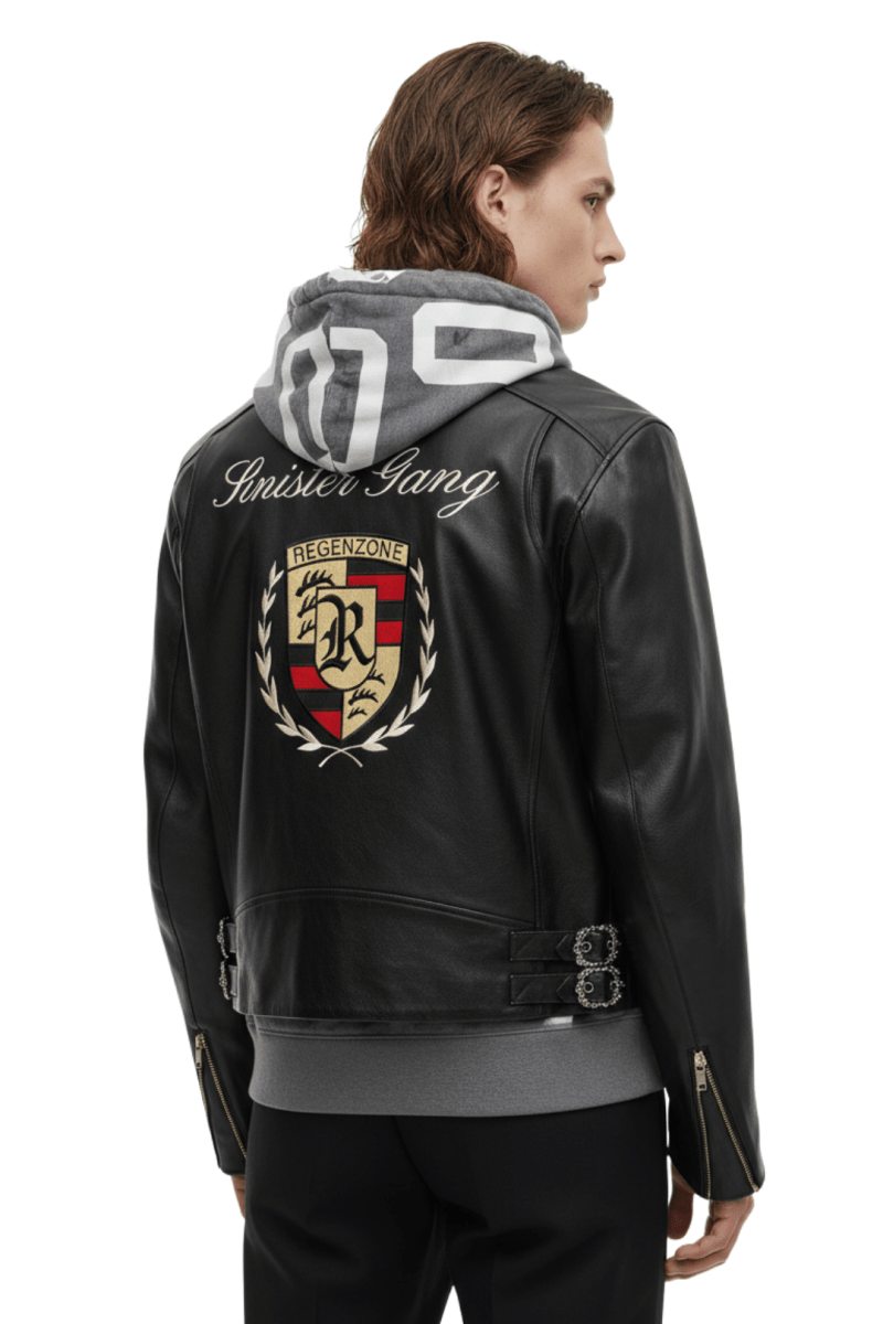 Cropped Racing Emblem Leather Jacket na2389