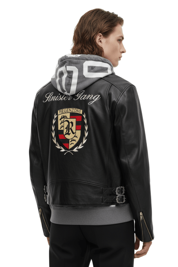 Cropped Racing Emblem Leather Jacket na2389