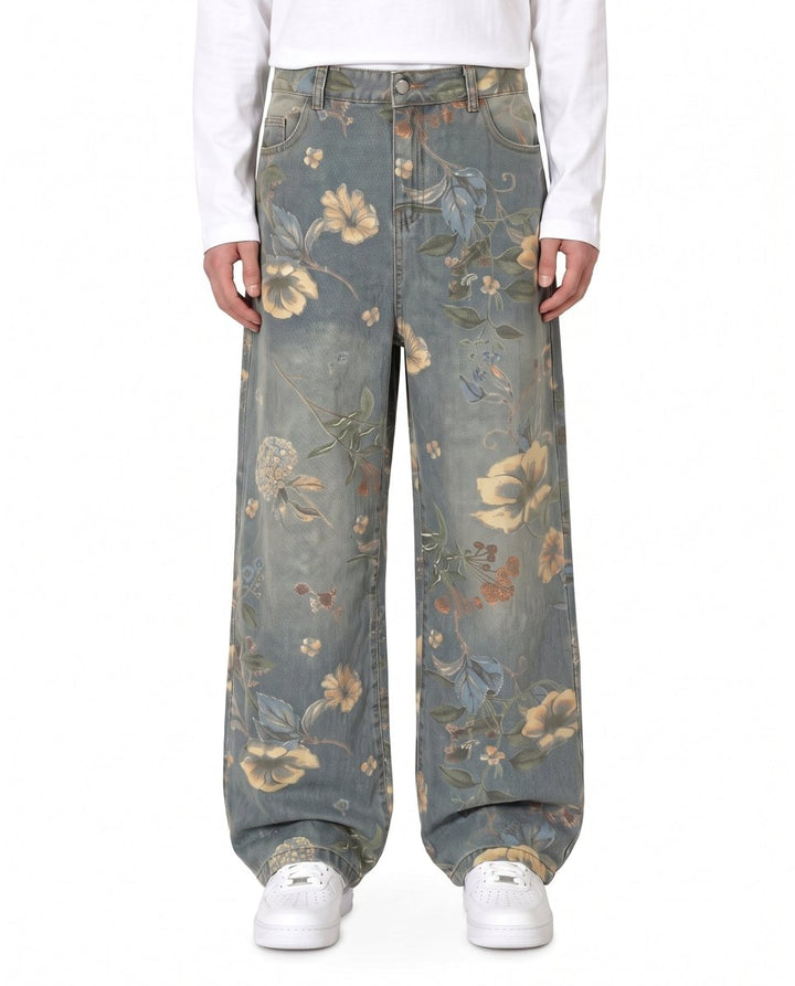 Wijde jeans met bloemenprint na3138