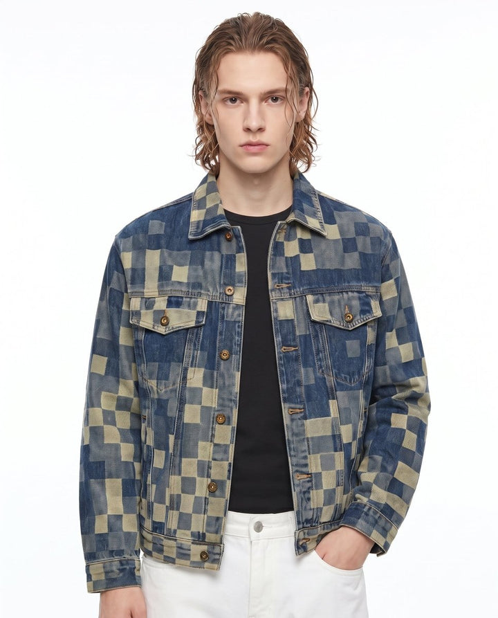 Checkered Denim Jacket na3052