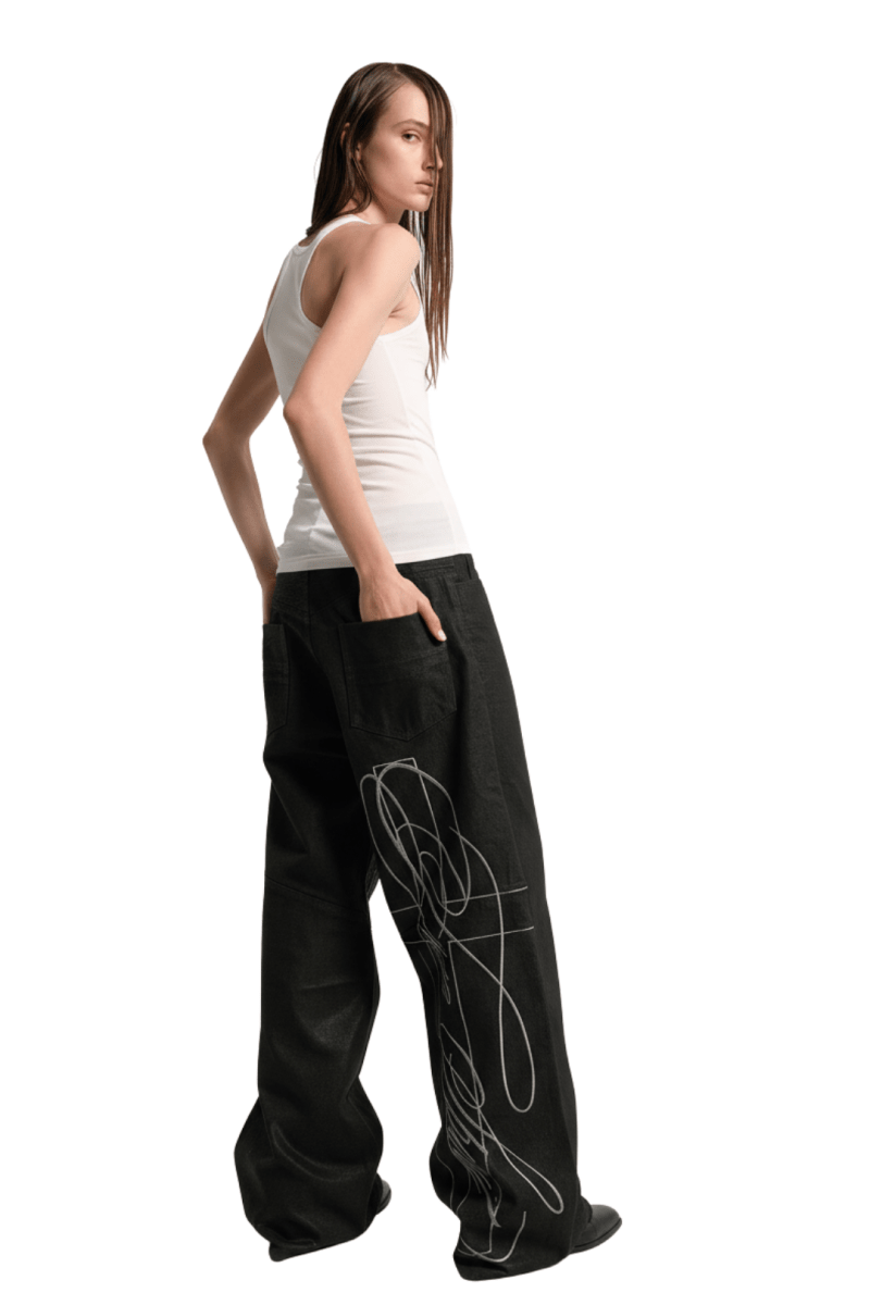 Abstract Line Wide-Leg Denim  na2392