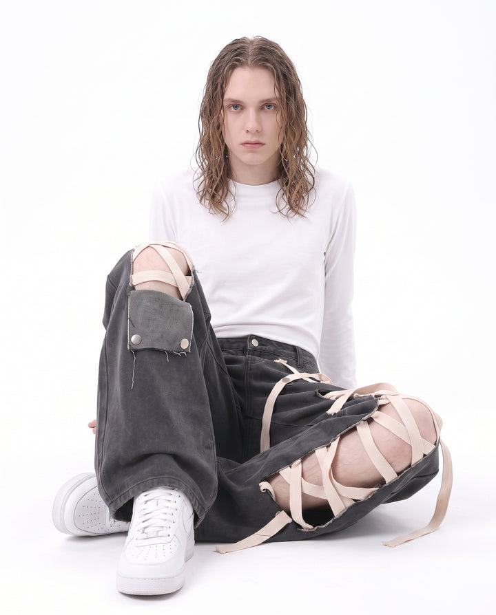 Lace-Up Cargo Jeans na2973