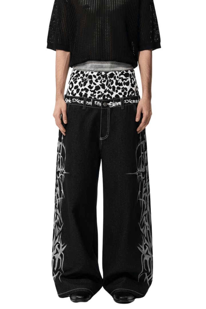 Tribal Flame Wide Denim Jeans  na2393