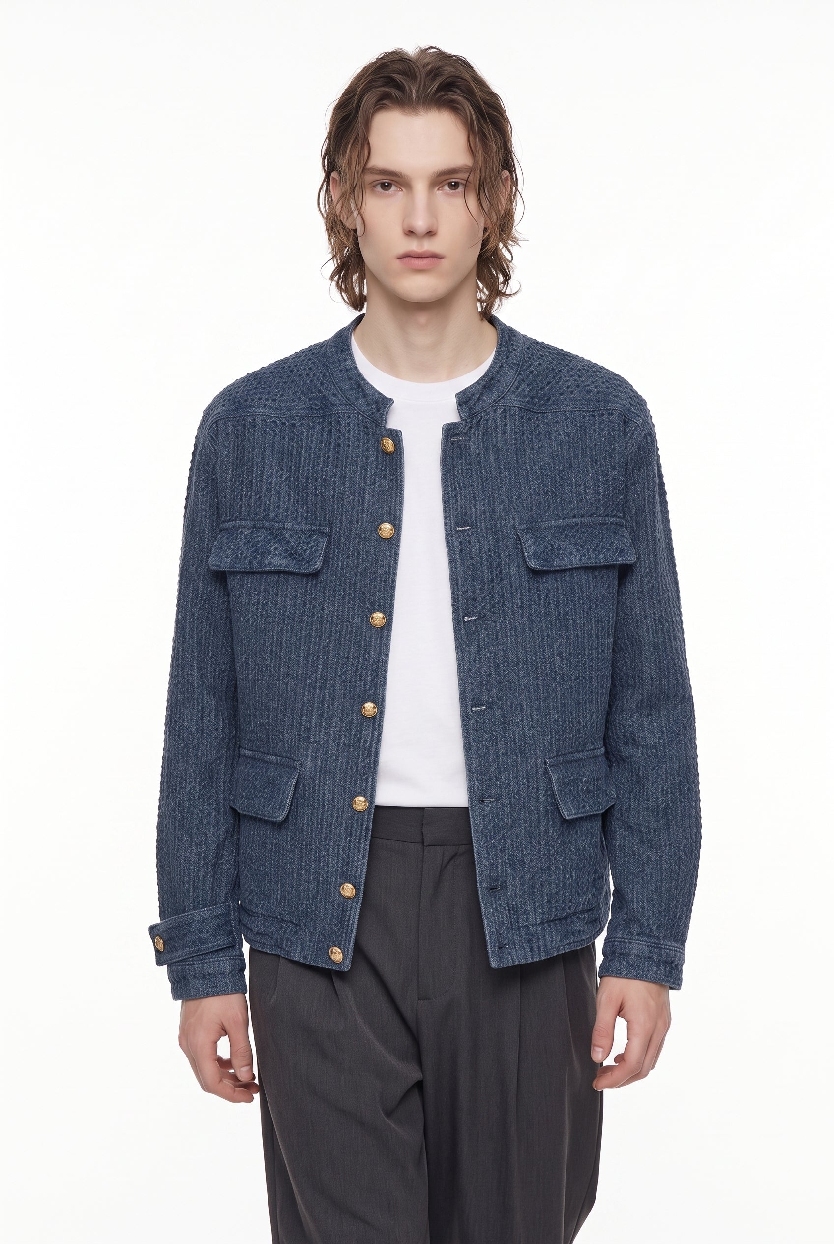 Collarless Denim Jacket na2801