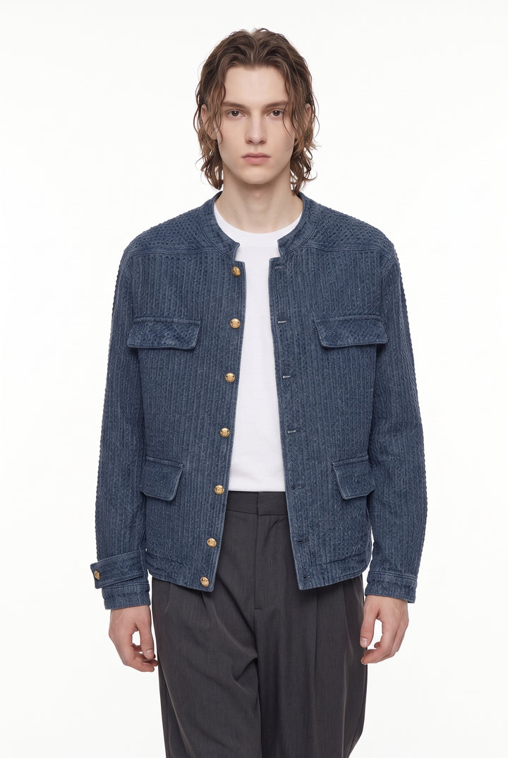 Collarless Denim Jacket na2801