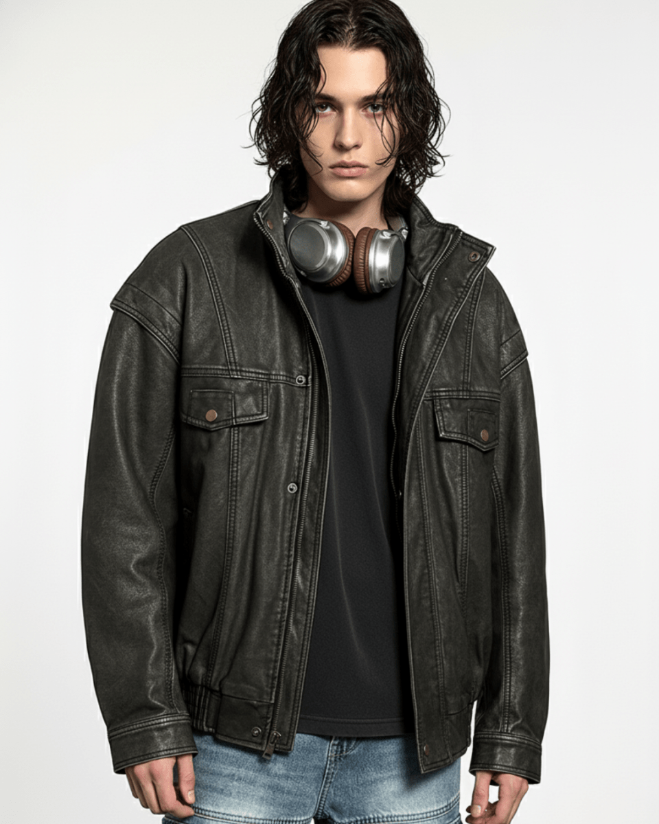 Vintage Brown Leather Truck Jacket  na2264