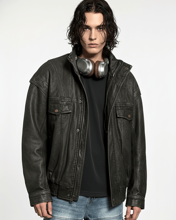 Vintage Brown Leather Truck Jacket  na2264