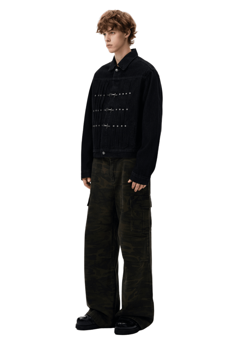 Vintage Black Studded Hook Denim Jacket na2386