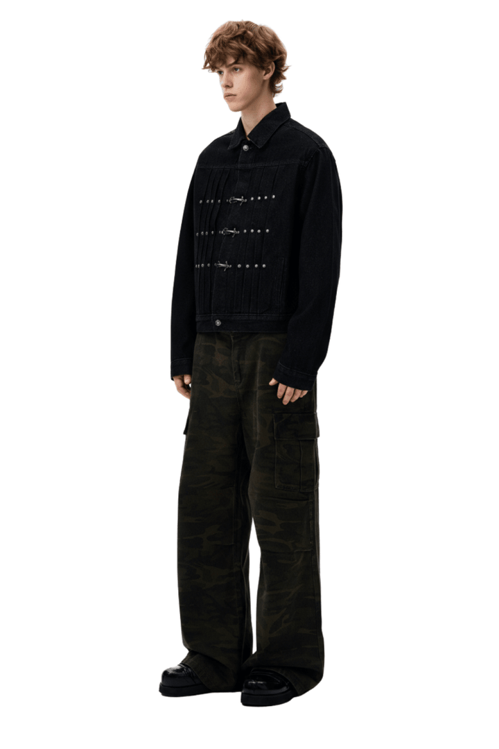 Vintage Black Studded Hook Denim Jacket na2386