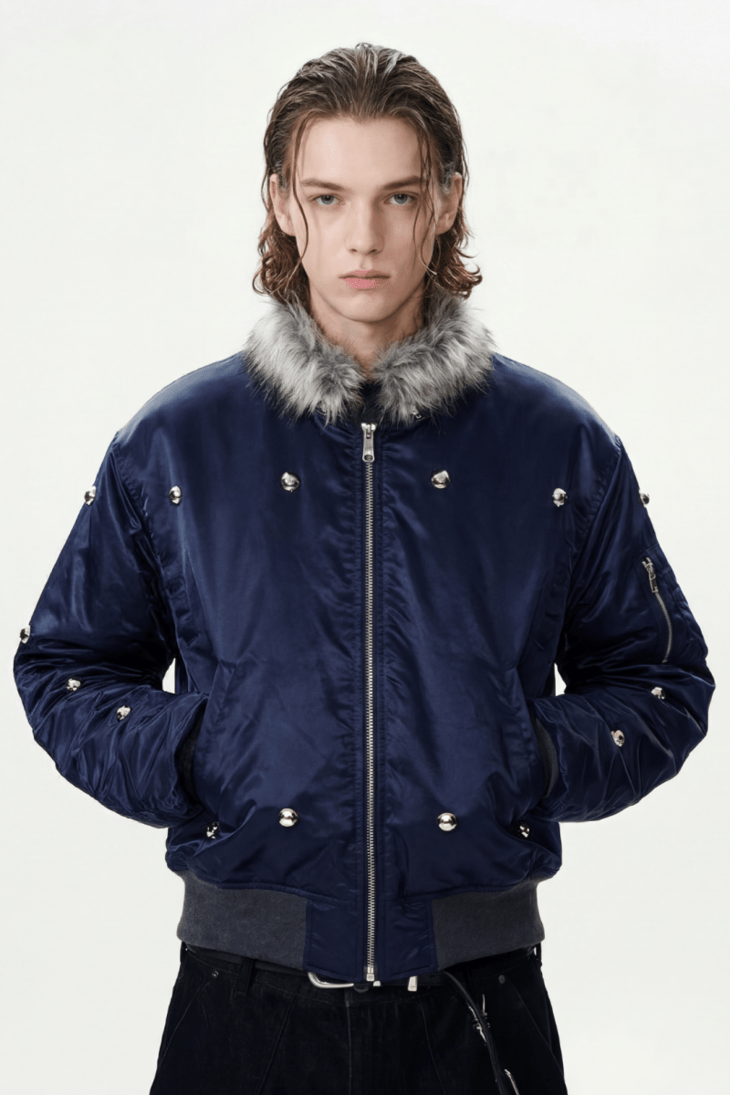 Glossy Nylon Fur Bomber Jacket na2367 