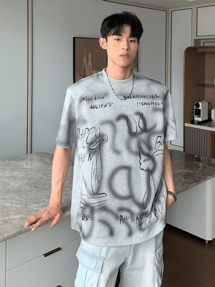 【CUIBUJU】Letters Spray Paint Sleeve T-Shirt na1198