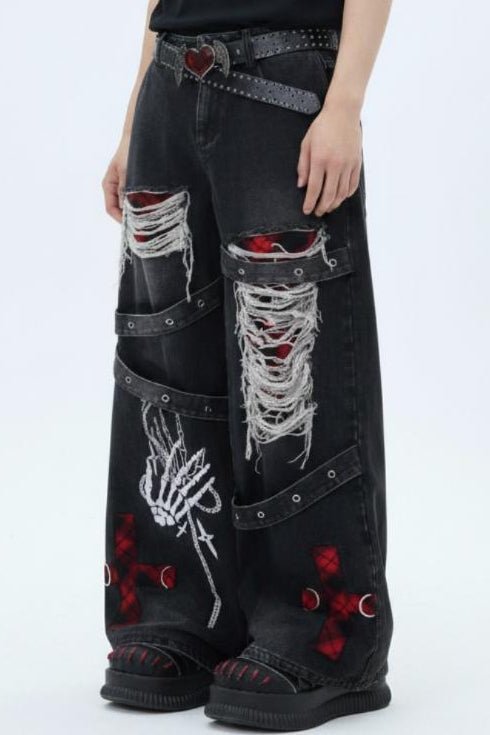 Distressed Wide Jeans  na2582