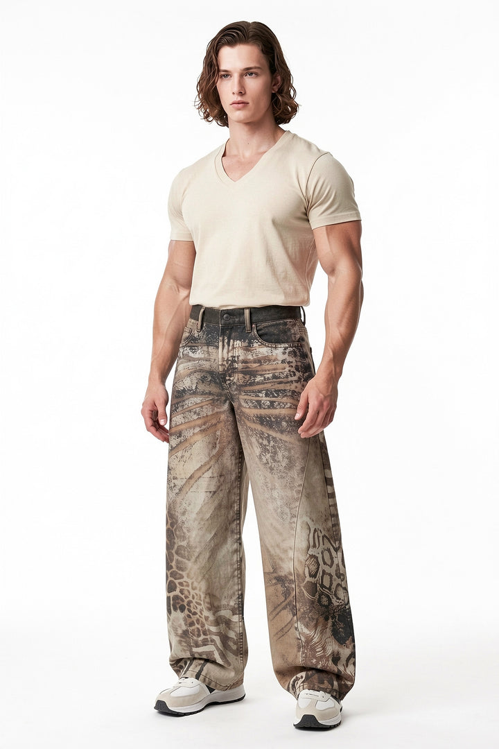 Printed Denim Pants  na2715