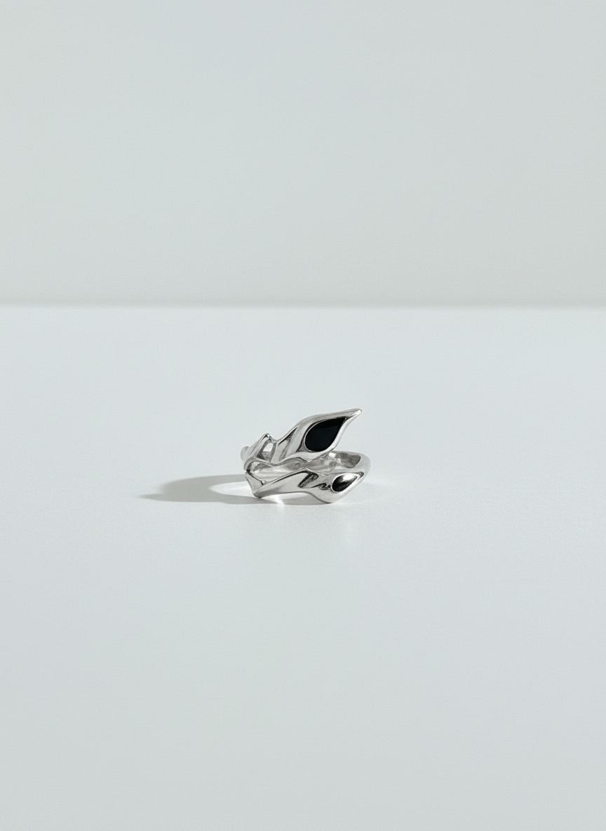 [CHEALIMPID] Irregular Alien Black Gemstone Metal Ring set na927