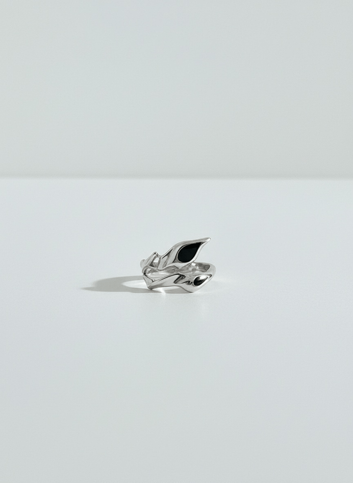 [CHEALIMPID] Irregular Alien Black Gemstone Metal Ring set na927