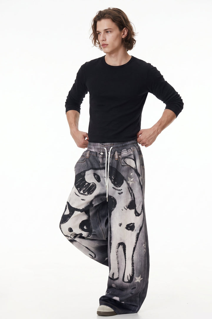 [sale] Cat Print Jeans