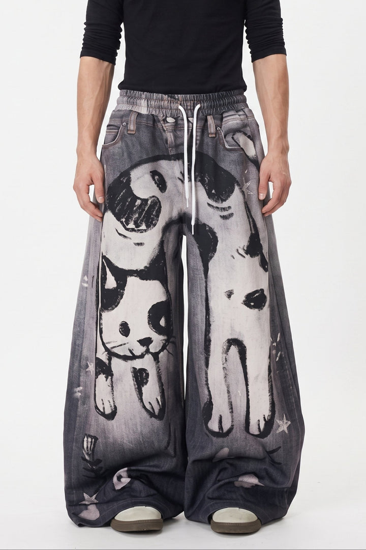 [sale] Cat Print Jeans