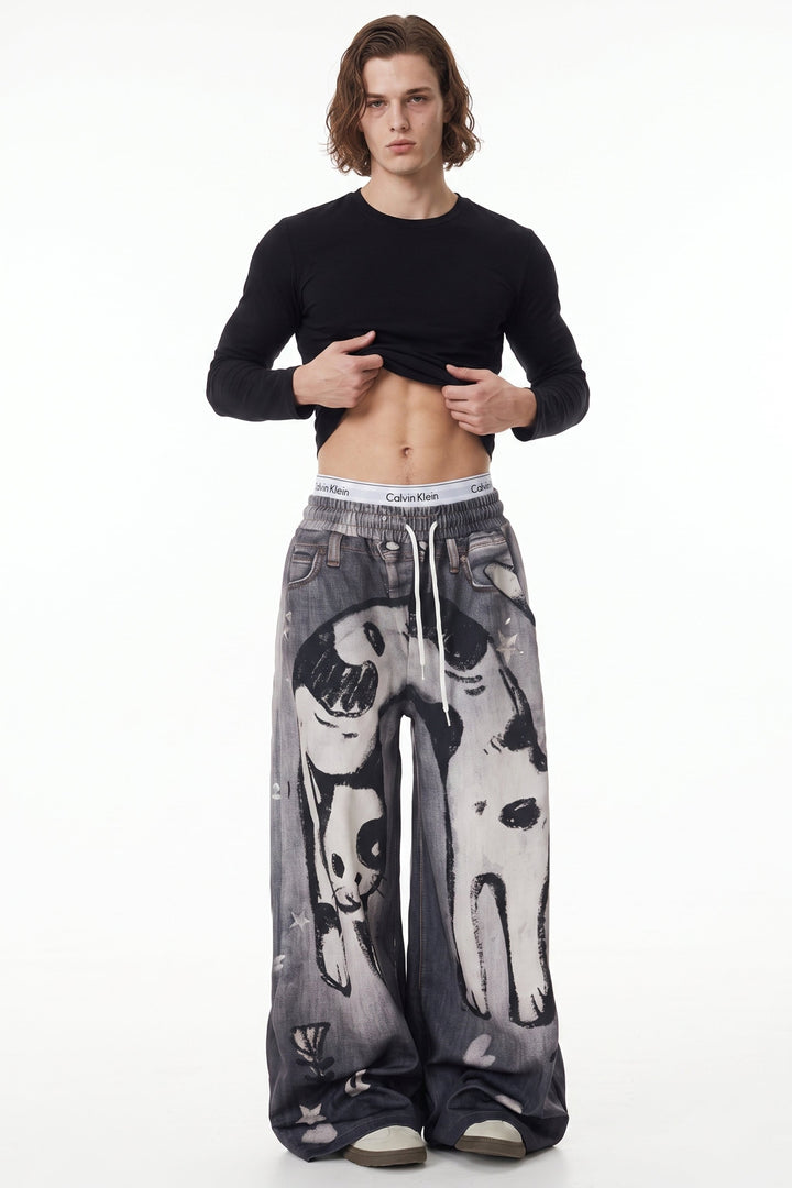 [sale] Cat Print Jeans