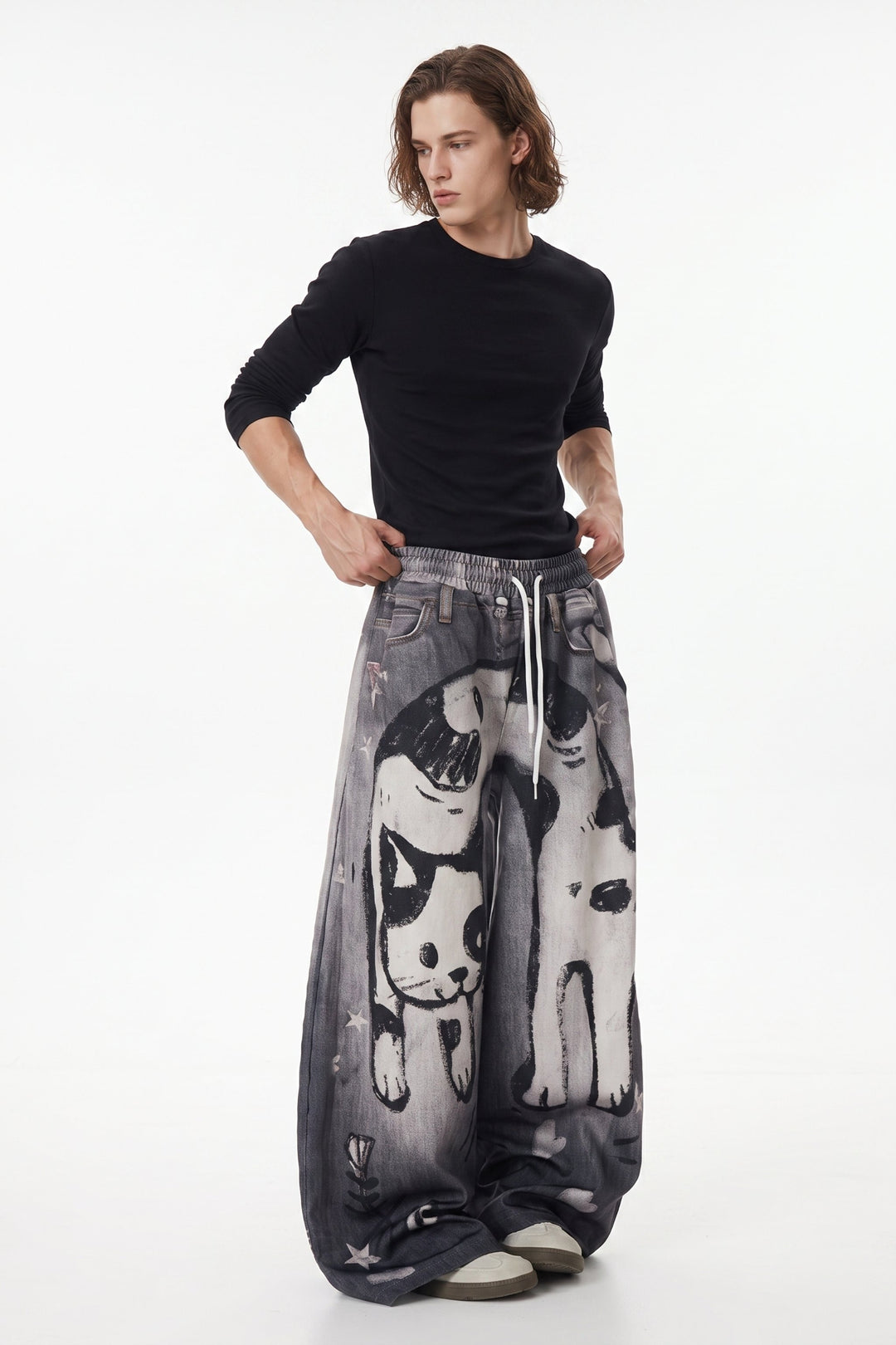 [sale] Cat Print Jeans