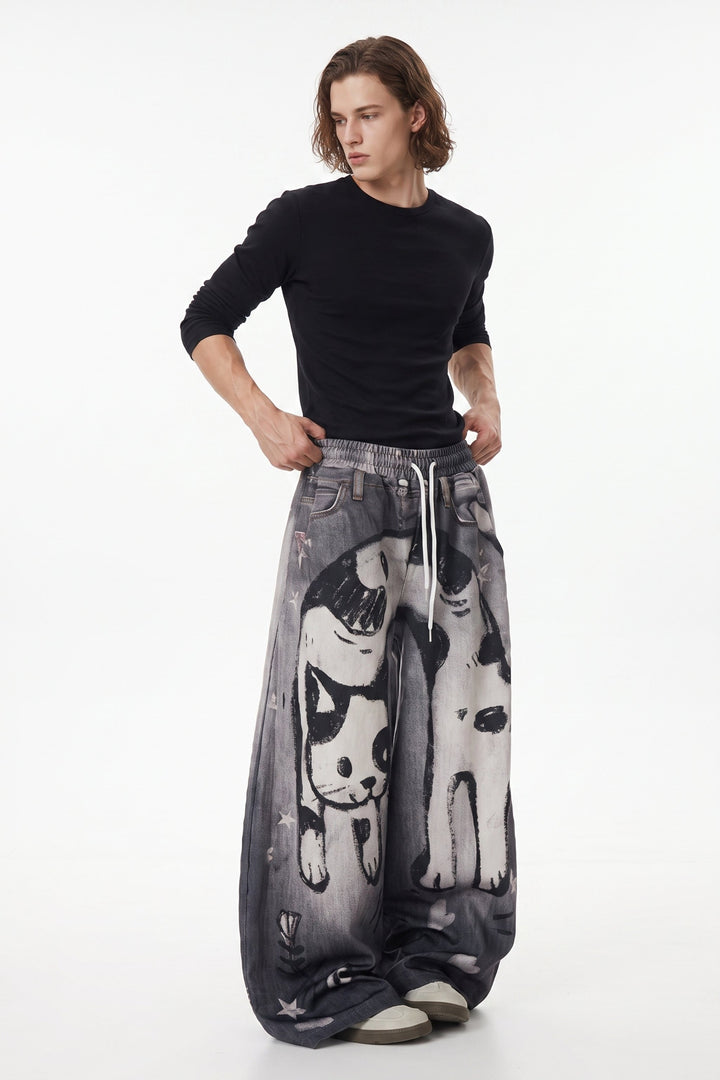 [sale] Cat Print Jeans