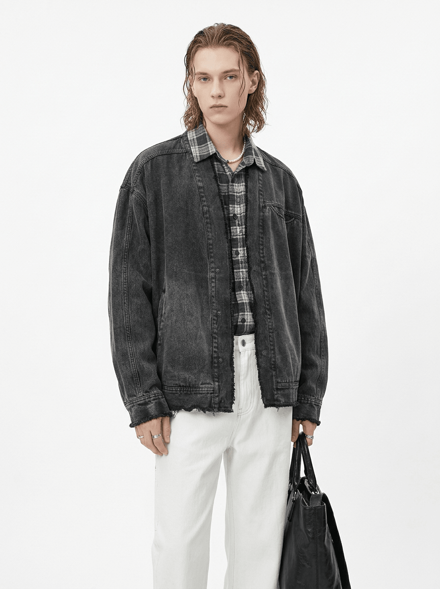 ウォッシュドブラック レイヤードジャケット