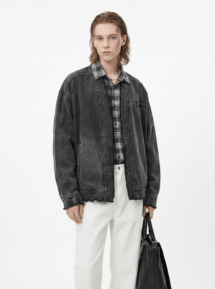 ウォッシュドブラック レイヤードジャケット