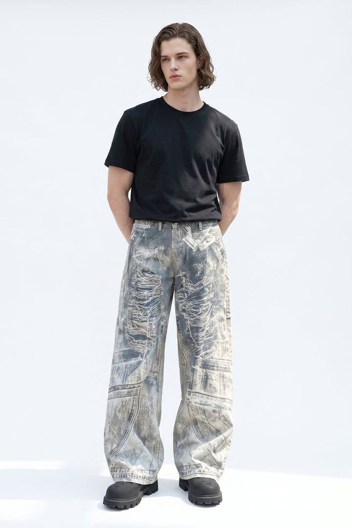 Graphic Denim Pants  na2628