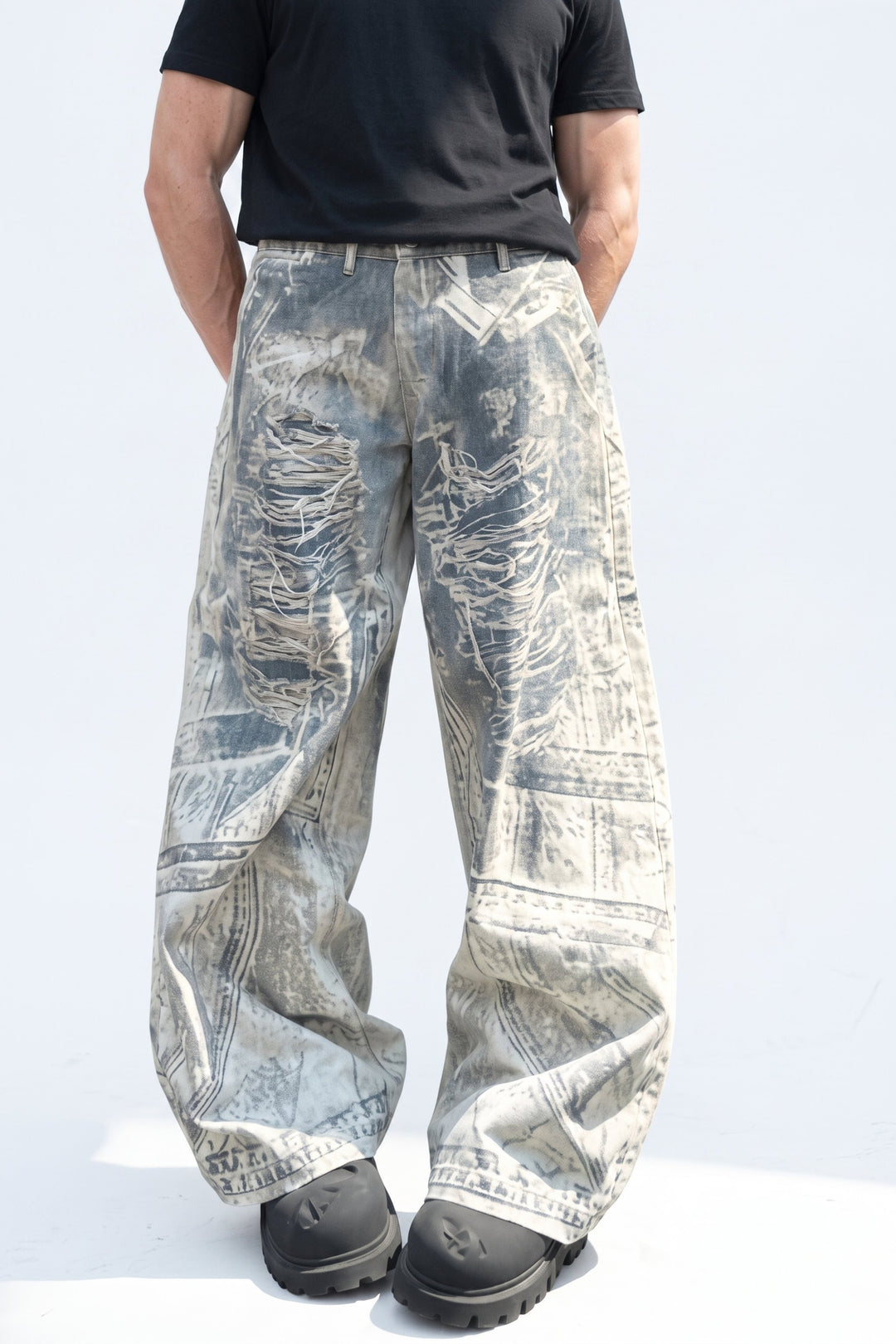 Graphic Denim Pants  na2628