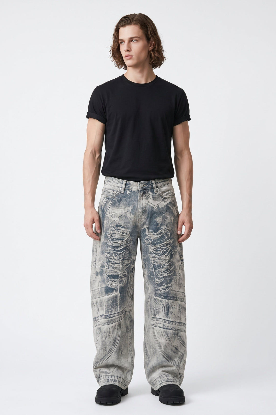 Graphic Denim Pants  na2628