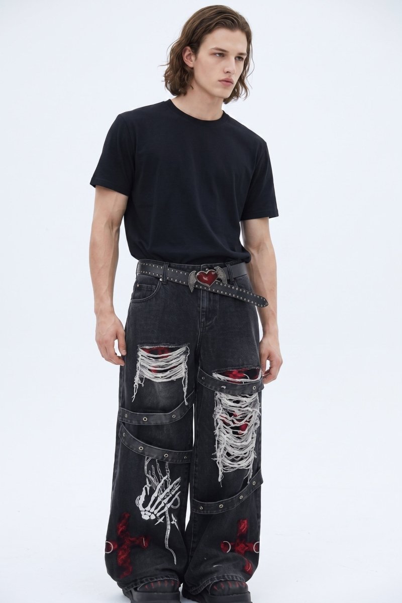 Distressed Wide Jeans  na2582