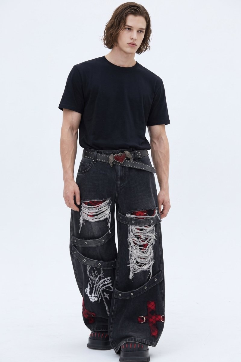 Distressed Wide Jeans  na2582