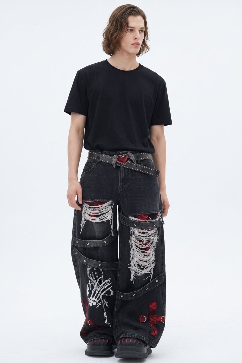 Distressed Wide Jeans  na2582